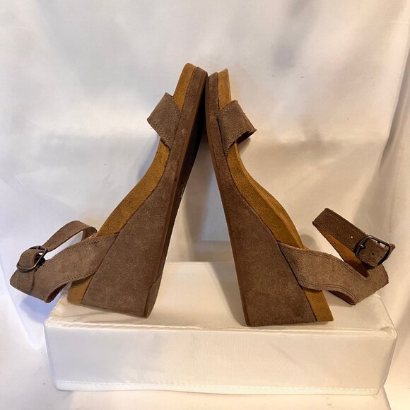 Lucky Brand Wedge 2 1/2" Heels-Suede Ankle Strap Buckle-Taupe/Tan-Size 8 1/2 - Picture 5 of 14
